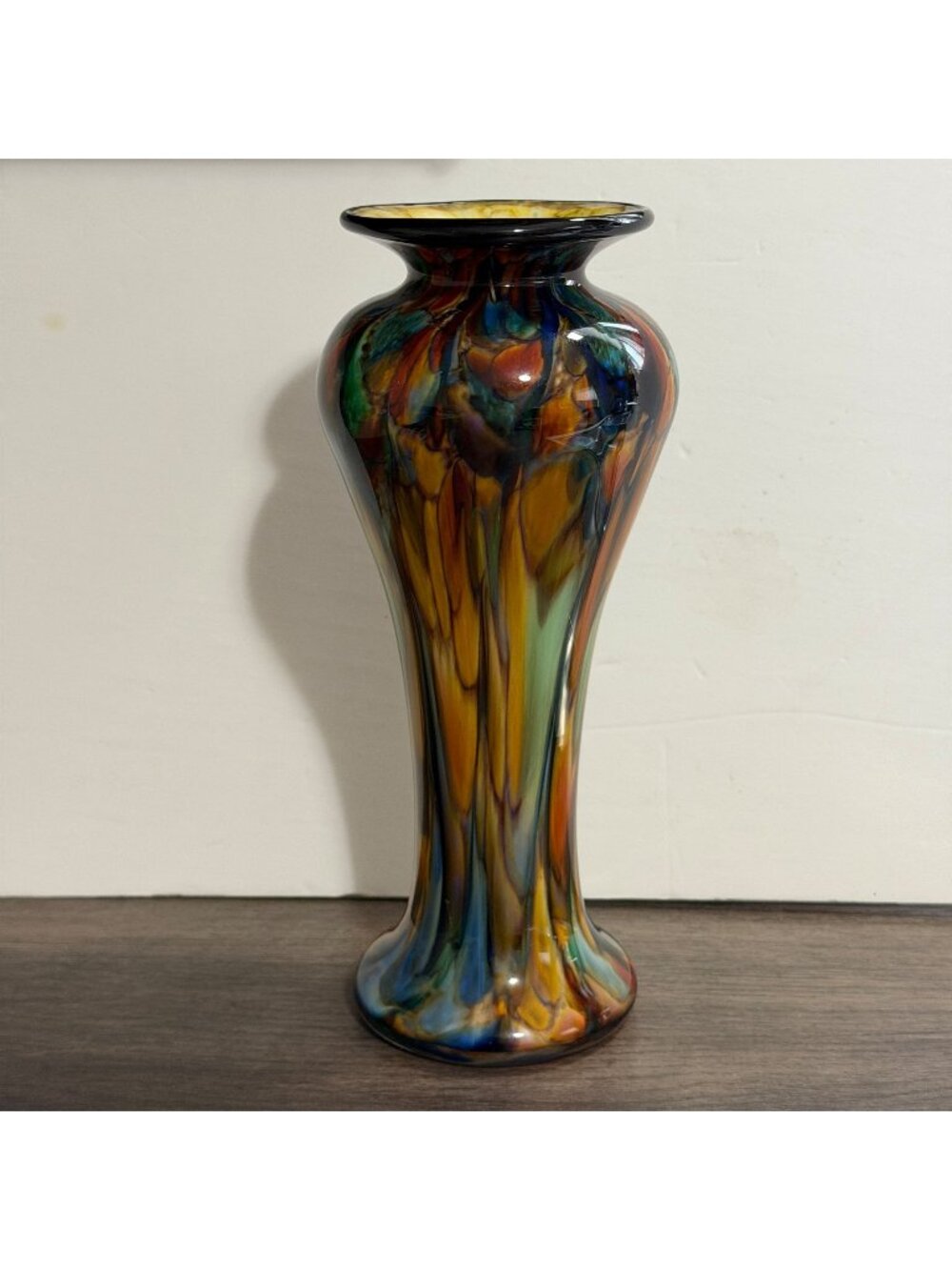 The Glass Forge ET Rainbow DD Slender 10" Art Glass Vase Handblown Signed 2015